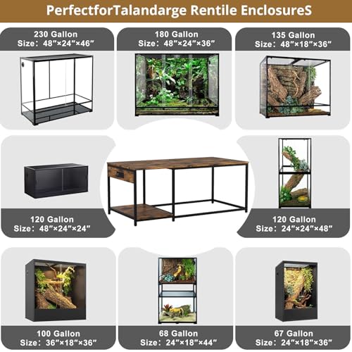 4x2x2 Reptile Enclosure Stand – 48"x24" Tall Reptile Tank Stand for 120 Gallon Aquarium Stand, Bearded Dragon Cage, Snake Enclosure & Stackable Terrarium with LED Light (Only the bottom stand) - color: Rustic Brown