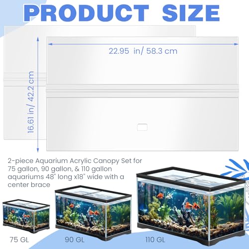 Aquarium Lids Acrylic Canopy 2 Pieces Set 22.95 x 16.61 x 0.28 Inch for 75/90/110 Gallon with Center Brace Aquariums Cover Fish Tank Lid with a Hook Knife, Clear - size: 48" Long X 18" Wide