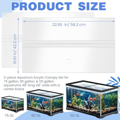 Aquarium Lids Acrylic Canopy 2 Pieces Set 22.95 x 16.61 x 0.28 Inch for 75/90/110 Gallon with Center Brace Aquariums Cover Fish Tank Lid with a Hook Knife, Clear - size: 48" Long X 18" Wide