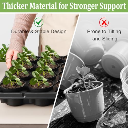 RooTrimmer 3 Inch Plastic Plant Pots 100 Pcs with 5 Pcs 20 Cell Seed Starter Trays, Thick Black Small Nursery Pots and Propagation Shuttle Trays for Seed Starting, Plant Propagation Starter Kit 5 Sets - color: Black + Black, size: 3 Inch 100 Pack Pots Wit