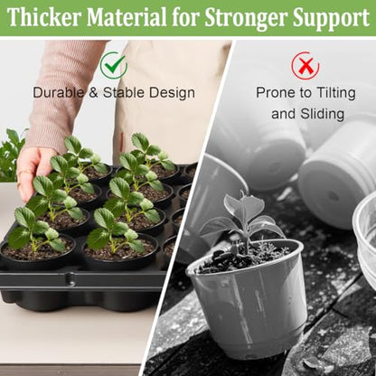 RooTrimmer 3 Inch Plastic Plant Pots 100 Pcs with 5 Pcs 20 Cell Seed Starter Trays, Thick Black Small Nursery Pots and Propagation Shuttle Trays for Seed Starting, Plant Propagation Starter Kit 5 Sets - color: Black + Black, size: 3 Inch 100 Pack Pots Wit