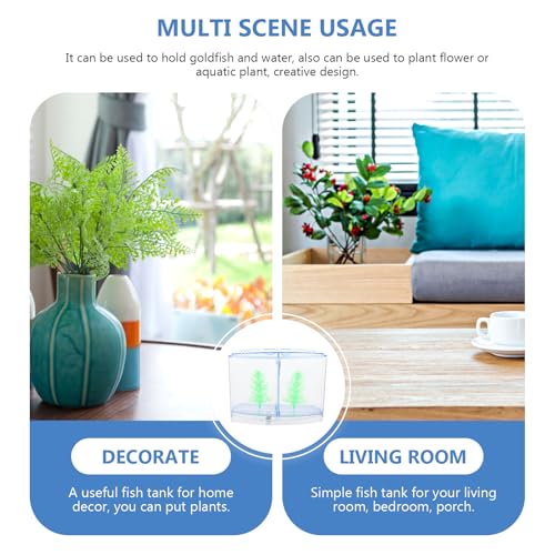 Mipcase Acrylic Mini Fish Tank Transparent Desktop Aquarium 7.08 X 5.51 X 3.54 in Small Breeding Tank with 2 Luminous Aquatic Plants for Goldfish Home Decor Bedroom Porch Desk