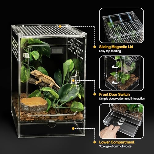 Reptile Tank,8" x 8" x 12" Crested Gecko Terrarium Tall Starter Kit | PC Vertical Transparent Enclosure,Arboreal Tarantula Ventilation Habitat for Tree Frog Dart Cribs,Gecko,Small Reptile Cage - size: 8*8*12inch