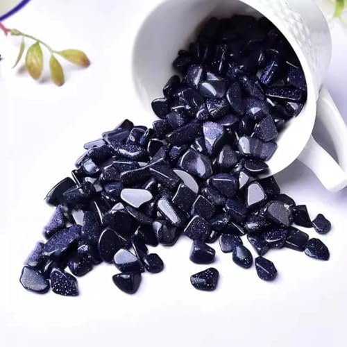 Erliway 7-9mm Blue Goldstone Healing Crystal Chips for Crafts, 100g | Natural Crushed Crystal Stones Tumbled Chips for Vase Filler Aquarium Gravel, Meditation Chakra Balancing, Candle DIY Making - color: Blue Goldstone