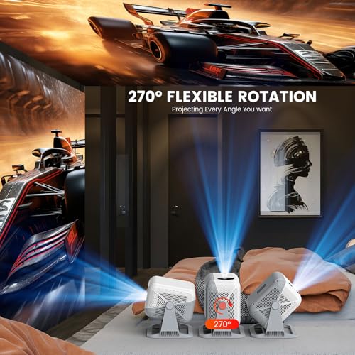 【Officially-Licensed Streaming APP & Native 1080P 4K Support】Smart Projector with WiFi and Bluetooth, Auto Focus & Keystone, 270° Rotation, Movie Projector for Outdoor Bedroom Home Office