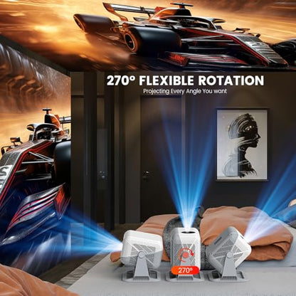 【Officially-Licensed Streaming APP & Native 1080P 4K Support】Smart Projector with WiFi and Bluetooth, Auto Focus & Keystone, 270° Rotation, Movie Projector for Outdoor Bedroom Home Office