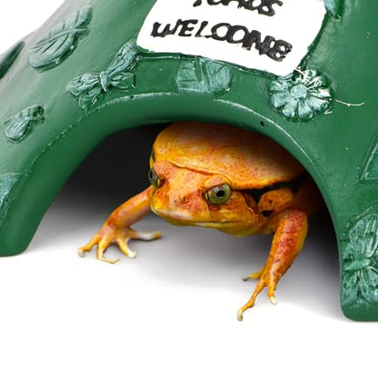 TOPZEA Frog and Toad House for Outside Garden, Pond & Aquarium, Resin Frog Hideout Habitat Reptile Hide Cave Shelter for Toad, Tree Frogs, Turtle, Gecko, Fish, Amphibian Tank Accessories, Green