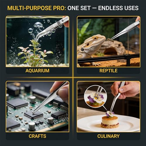 4pcs Garden Tweezers Set - 6.3" Long Plant Tweezers for Succulent, Bonsai & Cactus Gardening - Stainless Steel Multi Purpose Seed Tweezer Tools For Kitchen, Crafts, Aquarium, Reptile - size: 6.3"