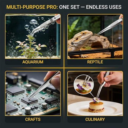 4pcs Garden Tweezers Set - 6.3" Long Plant Tweezers for Succulent, Bonsai & Cactus Gardening - Stainless Steel Multi Purpose Seed Tweezer Tools For Kitchen, Crafts, Aquarium, Reptile - size: 6.3"
