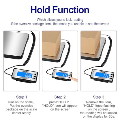 ACTECK Digital Shipping Postal Scale, 460 lb x1oz High Accuracy with Stainless Steel Platform, LCD Backlight, Four Reading Modes, Tare/Hold Function, Battery AC Adapter Incuded