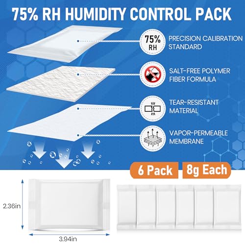 6 Pack 11.81" One-Step Calibration Kit with 75% RH Humidity Control Pack | One Step Hygrometer Calibration, True 75% RH Standard, 24 Hour Fast Testing, Large 11.81" Bag, Digital & Analog Sensor Use