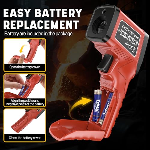 Infrared Thermometer Gun, Infrared Temperature Gun for Cooking, Laser Thermometer Gun -58℉~1076℉ with Adjustable Emissivity & Max/Min, Suitable for Industry, ovens, HVAC (Not for Human) - color: Red