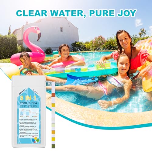 Salt-Water Pool Test Strips Kit: 25 Counts 8-in-1 for Salt Water Pool Testing Kit, Salt Pool Test Strips for Hot Tub Spa Testing Salt Chlorine pH and More - size: 25 Strips