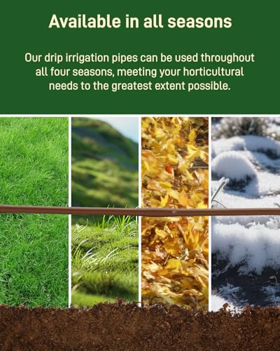 1/4" Drip Irrigation Tubing with 6" Emitter Spacing, (100 Ft Roll) Hydroponics Dripline with Built-in 0.5 GPH Dripper, Drip Line for Landscape Irrigation, Tree Watering and Greenhouses (Brown) - size: 100FT