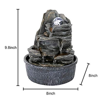 Rockery Indoor Water Fountain, Zen Meditation Tabletop Fountain with LED Lights & Crystal Ball for Home Office Bedroom 9 4/5" - color: 9 4/5"