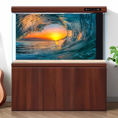 Ocean Wave Aquarium Background Sunset Mountains Sea Waves Fish Tank Background Fantasy Tropical Sunrise Seascape View Terrarium Backgrounds Ocean Mountain Panoramas Reptile Tank Backgrounds 24x12in - color: Jasper, size: 24(W)x12(H)inches/ 60(W)*30cm(H)