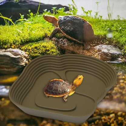 Reptile Water Dish,Reptile Bathing Pool,Turtle Bath Feeding Dish Tortoise Water Bath Bowl for Frog Tortoises Pet Supplies, Coffee - color: Coffee