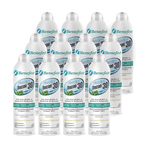 Benefect Botanical Decon 30 Disinfectant Cleaner, 14 oz. Ready-To-Use Spray, Hospital Grade Disinfectant, Kills Over 99.99% of Germs, Safe for Food-Contact Surfaces (12-Pack) - size: 1 Count (Pack of 12)