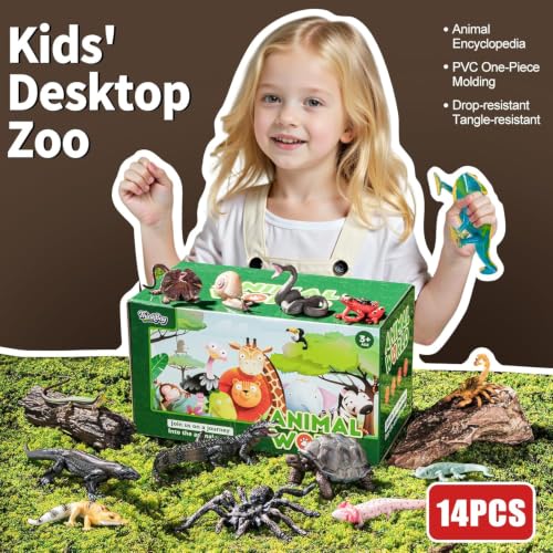 14PCS Reptile Animal Figurines Toys Desert Amphibians Sand Toys for Kids 3+ | with Axolotl,Lizard,Snake,Spider,Komodo Dragon,Alligator,Rainforest Cold Blooded Plastic Animals Figures Party Favors - style: 14PCS Reptile Animals-1