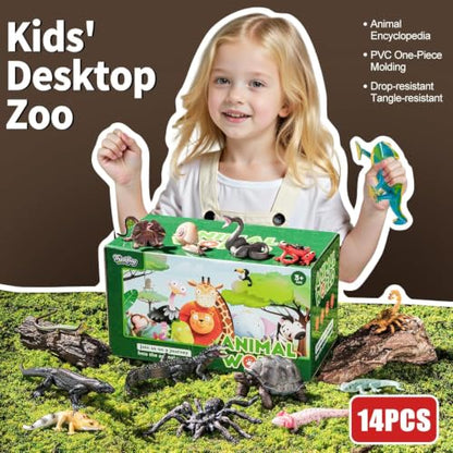 14PCS Reptile Animal Figurines Toys Desert Amphibians Sand Toys for Kids 3+ | with Axolotl,Lizard,Snake,Spider,Komodo Dragon,Alligator,Rainforest Cold Blooded Plastic Animals Figures Party Favors - style: 14PCS Reptile Animals-1