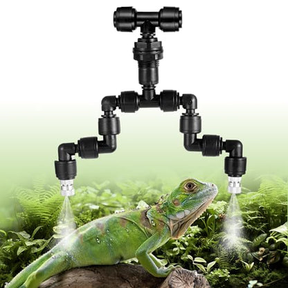 13 Pack 1/4" Dual-Head Reptile Mister System Reptile Mister Nozzle Kit,360 Degree Adjustable 1/4 Misting Nozzle Parts Quick Connect Fittings for Aquarium,Vivarium,Plants, Amphibians - size: Dual-Head
