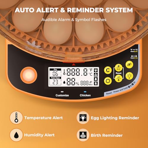 48 Egg Incubator - Smart Incubators for Hatching Chicken Eggs with Temperature & Humidity Control, Egg Candler, Auto Egg Turner, and Abnormal Alarm
