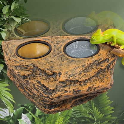Reptile Magnetic Feeder Ledge, Reptile Food Water Dish with 2Pcs Bowls, Double Bowl Gecko Feeder Ledge, Reptile Feeding Bowl, Lizard Feeding Ledge for Lizard Crested Gecko