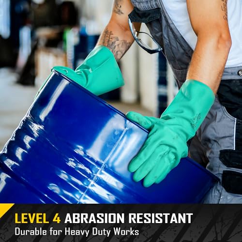 COOLJOB 18 Mil Chemical Resistant Nitrile Gloves 13" Long, Resist Household Acid, Alkali, Solvent and Oil, Latex Rubber Free - size: Large, style: Pack of 3