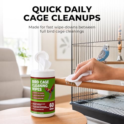 Bird Cage Cleaning Wipes, Unscented Bird Cage Cleaner Wipes for Parrot, Parakeet, Finch & Small Birds, Quick Spot Cleaning for Cages, Perches, Feeders & Trays, 2 Pack 120 Wipes