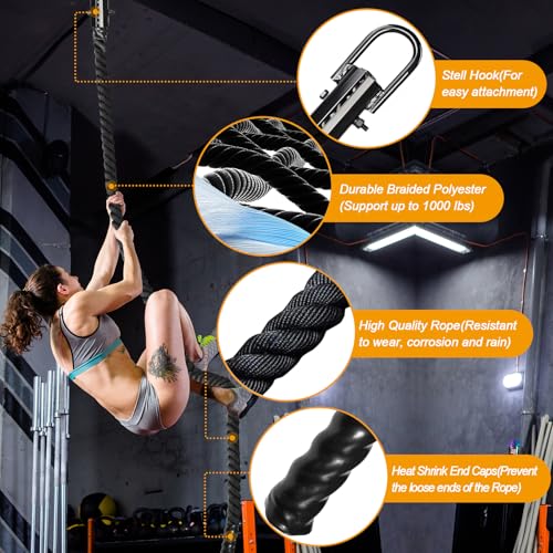 Climbing Rope Gym Workout - 1.5 Inch Dia 10FT 15FT 20FT 25FT 30FT 35FT 40FT 50FT Heavy Duty Work Out Rope Exercise Climbing Ropes for Adults Kids Fitness & Strength Training Outdoor & Indoor - Black - style: 1.5 Inch-40ft