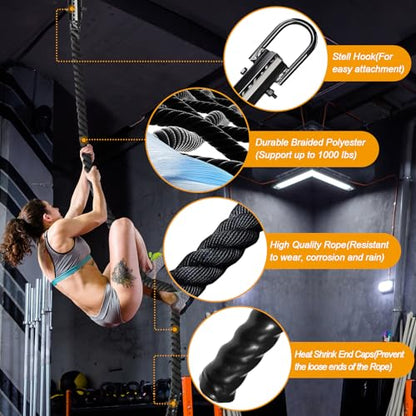 Climbing Rope Gym Workout - 1.5 Inch Dia 10FT 15FT 20FT 25FT 30FT 35FT 40FT 50FT Heavy Duty Work Out Rope Exercise Climbing Ropes for Adults Kids Fitness & Strength Training Outdoor & Indoor - Black - style: 1.5 Inch-25ft