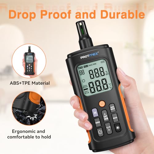 YT606 Temperature Humidity Meter High Precision Digital Hygrometer with Ambient, Relative Humidity, Dew Point, Wet Bulb Thermometer for Indoor Outdoor, Digital Thermometer Min/Max Hold, LCD Backlight | High Precision Hygrometer with Ambient, Relative Humi