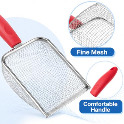 Reptile Sand Substrate Scoop Shovel Sifter, Stainless Steel Mesh Litter Shovel, Hamster Sand Bath Scoop Fine Mesh Metal Reptile Litter Cleaner Scooper for Lizard Substrate Reptile Terrarium Sand Waste