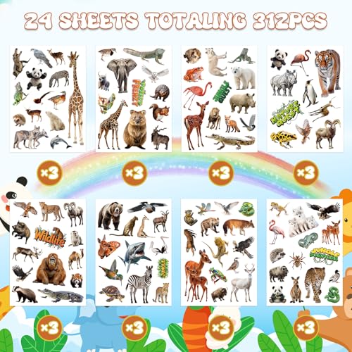 312Pcs Jungle Animal Stickers, Realistic Safari Animal Decorations Stickers for Scrapbooks Envelopes Cards Gifts Crafts Decor - style: Jungle Animal