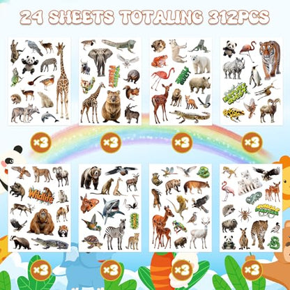 312Pcs Jungle Animal Stickers, Realistic Safari Animal Decorations Stickers for Scrapbooks Envelopes Cards Gifts Crafts Decor - style: Jungle Animal