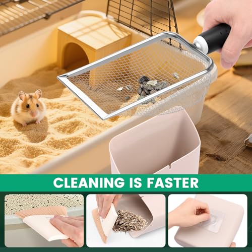 Metal Cat Litter Scoop, Sturdy Litter Cleaner Corner Shovel with Small Broom & Dustpan, Speed Sifter Litter Box Scooper Captures All Clumps, Easy to Clean Reptile Terrarium Sand Waste (# A)