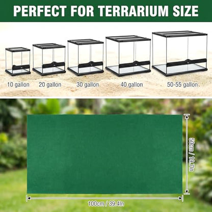MAQIHAN Reptile Carpet for 40 Gallon - 39 x 20 Inch Reptile Mat, Green | Bearded Dragon Mat, Cut-to-Fit Terrarium Liner for Leopard Geckos, Snakes, Lizards and Tortoise Habitats