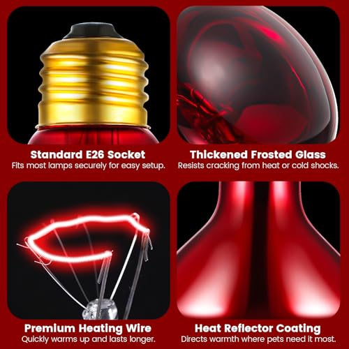 2-Pack 100W Infrared Heat Lamp - Reptile Heat Emitter, Red Heat Bulb for Chicked, Snake & Leopard Gecko, E26 Base