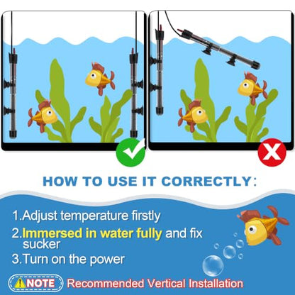 Dreyoo 2 Set 300W Submersible Aquarium Heater with 4 Thermometer Stickers | Adjustable Aquarium Fish Tank Heater with Suckers, Adjustable Knob Thermostat for Marine Saltwater and Freshwater