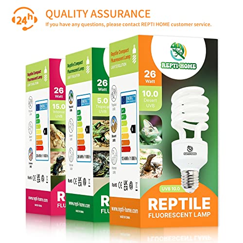UVB Reptile Light 10.0, 26W Desert UVA UVB Bulb for Reptiles, Compact Desert Terrarium Lamp, Reptile UVB Light Bulb for Bearded Dragon, Lizard, Tortoise, Snake, Gecko - size: 10.0-26