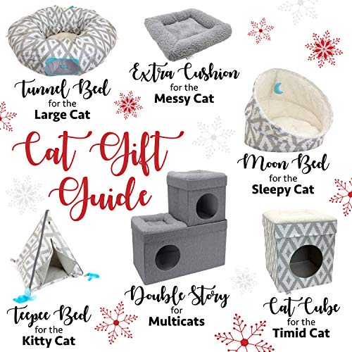 Kitty City Large Cat Tunnel Bed, 2-in-1 Zip-Together Cat Play Tunnel & Plush Nap Bed, Pop-Up Indoor Cat Toy with Hanging Toys, Collapsible Design - White - color: White