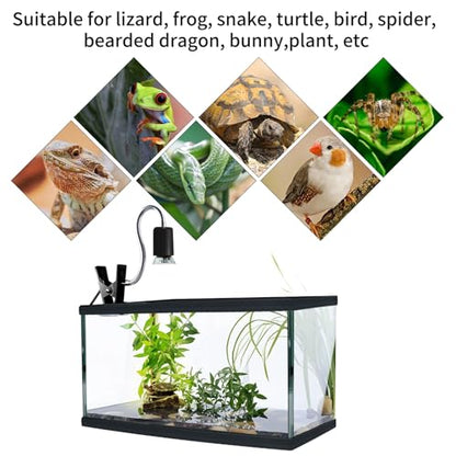 Reptile Heat Lamp,UVA UVB Reptile Light with 360°Rotatable Hose and Timed with 2 Bulbs(25W,50W),Basking Calcium Light Heat Lamp Bulbs for Turtle,Bearded Dragon,Lizard,Snake Tank(Black) - color: Black