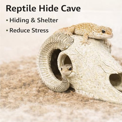 Reptile Hide Cave, Ram Skull Resin Shelter for Leopard Gecko, Lizard, Small Snake, Frog and Salamander, Terrarium Aquarium Fish Tank Decor for Small Reptiles and Amphibians
