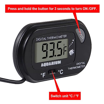 2Pack Digital Aquarium Thermometer with Large LCD Display, Reptile Thermometer for Vehicle, Terrarium, Fish Tank, Refrigerator