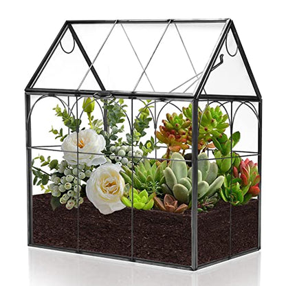 Geometric Plant Terrarium with Lid, House Succulent Terrarium Kit for Display, Air Plants, Succulents, Home Tabletop Miniature Terrarium, Not Airtight or Waterproof (Black) - color: Black