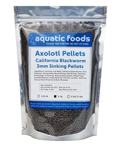 Axolotl Blackworm Pellets. 3mm-1/8 Sinking California Blackworm Medium Pellets for Medium/Large Axolotl, Shrimp, Salamanders, Frogs, Snails, Newts…1-lb Pouch Bag - size: 1 Pound (Pack of 1)