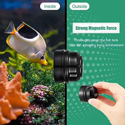 Cunhill 2 Pieces Mini Aquarium Glass Cleaner Magnetic Algae Scraper 1.57 x 1.38 Inch No Scratch Fish Tank Glass Cleaner Magnetic Brush for Thick Fish Tank Glass Acrylic Aquarium(Black)
