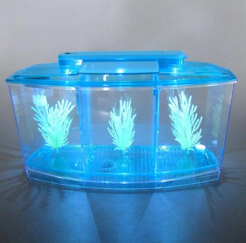 LIZEALUCKY Betta Fish Tank, Adjustable LED Light Acrylic Small Aquarium, Fish Tank Starter Kit with Isolation Plates and Water Change Valve, Blue - color: Blue