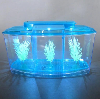 LIZEALUCKY Betta Fish Tank, Adjustable LED Light Acrylic Small Aquarium, Fish Tank Starter Kit with Isolation Plates and Water Change Valve, Blue - color: Blue