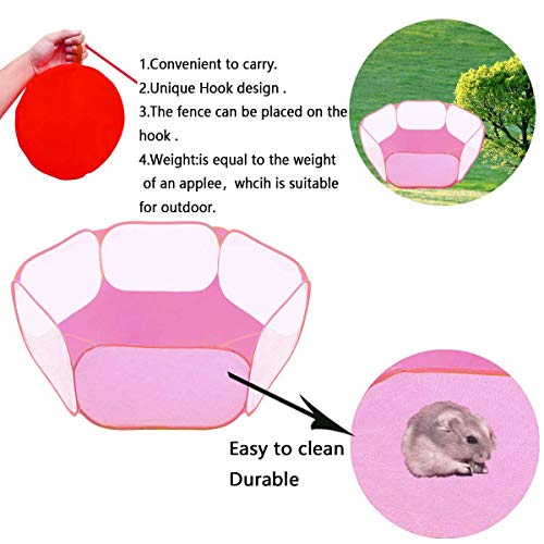 Small Animals Tent,Reptiles Cage,Breathable Transparent Pet Playpen Pop Open Outdoor/Indoor Exercise Fence,Portable Yard Fence (Pink) - color: Pink